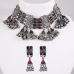 Afghani Style Black Polish Choker Set with Colourful Minakari Work