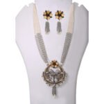 Silver Replica Collection Dual Tone Silver Replica  Set with Cubic Zirconia and Pearl Bead