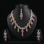 Ruby Red & White Pachi Kundan Set with Earrings & Mangtika