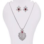 Sparkling White & Ruby Cubic Zirconia Chain & Pendant Set