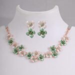 Rose Gold White & Green Flower Necklace Set
