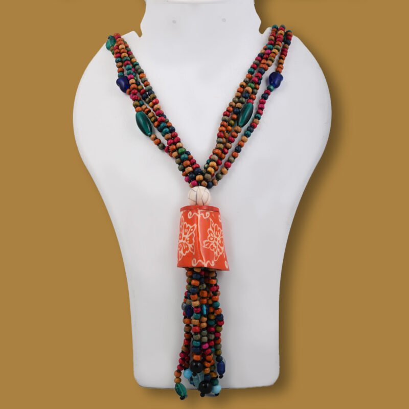 Wooden and Ceramic Beads Statement Necklace