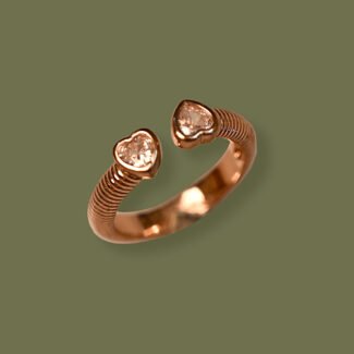 Minimal Twin Heart CZ Finger Ring