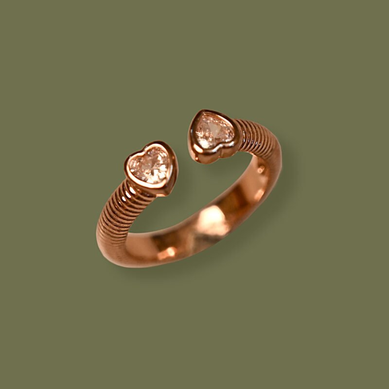 Minimal Twin Heart CZ Finger Ring
