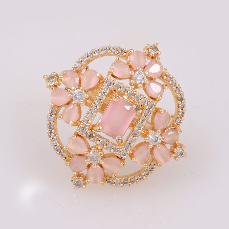 Light Pink Emerald-Cut Cocktail Finger Ring