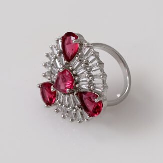 Elegant Ruby & White CZ Cocktail Finger Ring