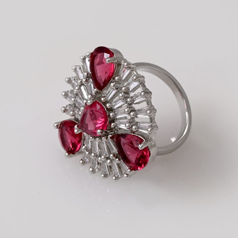 Elegant Ruby & White CZ Cocktail Finger Ring