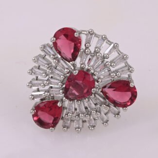 Elegant Ruby & White CZ Cocktail Finger Ring