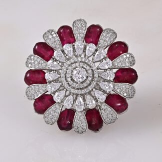 Floral Ruby Red Finger Ring