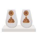 Floral Temple Short Necklace Set in Antique Gold with Matching Jhumka Earrings by Khallaq