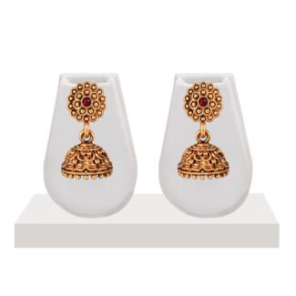 Floral Temple Short Necklace Set in Antique Gold with Matching Jhumka Earrings by Khallaq