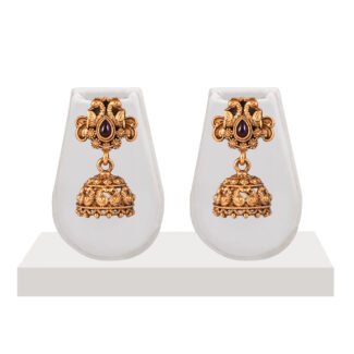 Lakshmi Temple Short Necklace Set in Antique Gold with Matching Jhumka Earrings by Khallaq