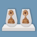 Vaibhav Long Necklace Set in Antique Gold with Traditional Jhumka Earrings by Khallaq