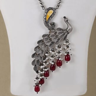 Silver Replica Peacock Necklace Set