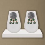 Handcrafted Silver Replica Choker Necklace Set with green stone embellishments from Khallaq Chand Collection.
