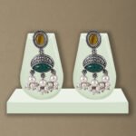 silver replica necklace set with green and mustard stones and pearl detailing by Khallaq