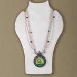Hand-Painted Peacock Silver Replica Necklace Set