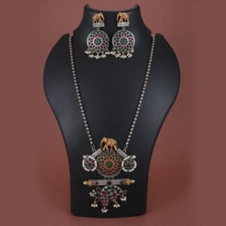 Silver Replica Temple Art Necklace Set