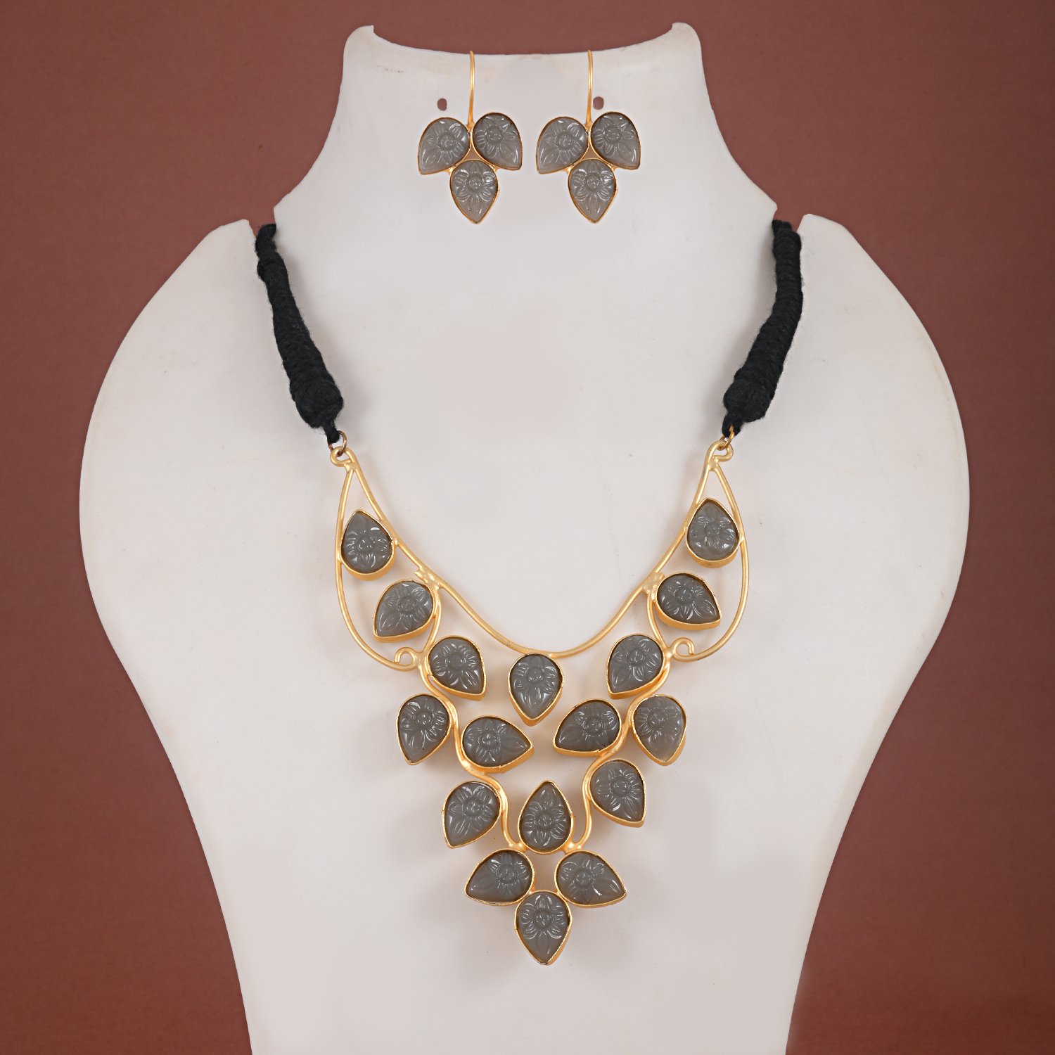 89 Brass Floral Golden Necklace Set