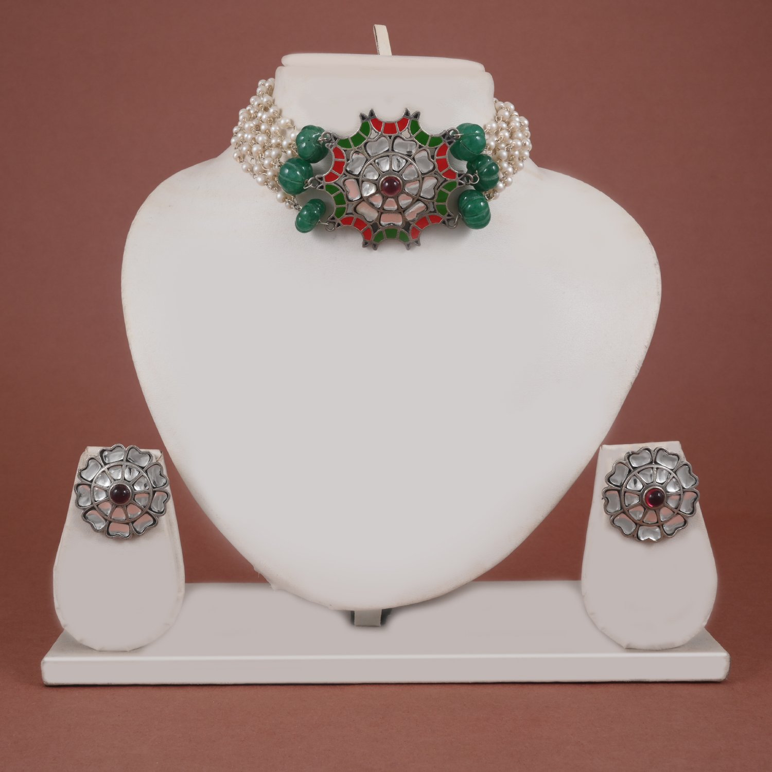 90 Silver Replica Pearl Choker Necklace Set