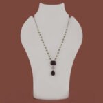 Silver replica chain pendant available in maroon, blue & light green, and purple stone variants from Khallaq Chand Collection.