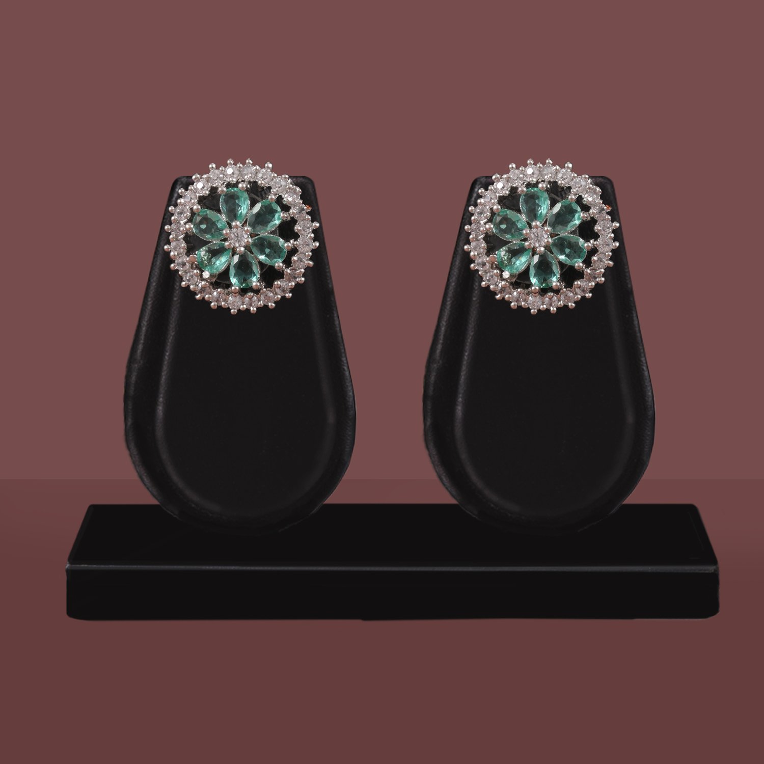 103 Emerald CZ Floral Stud Earrings