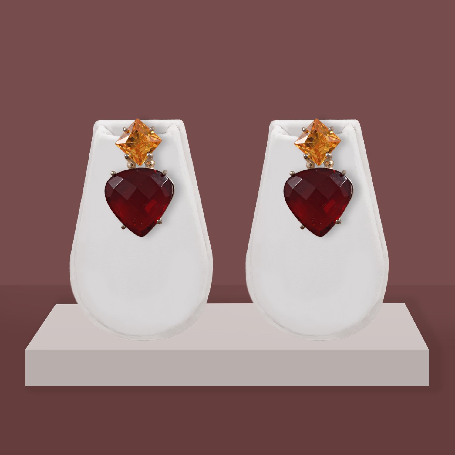 105 Amber Wine Red CZ Dangler Earrings