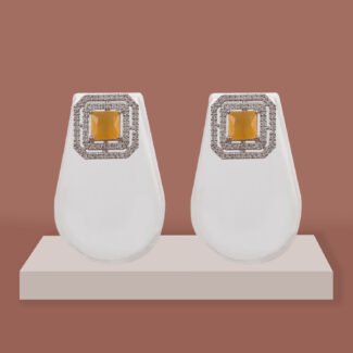 Silver CZ Geometric Stud Earrings