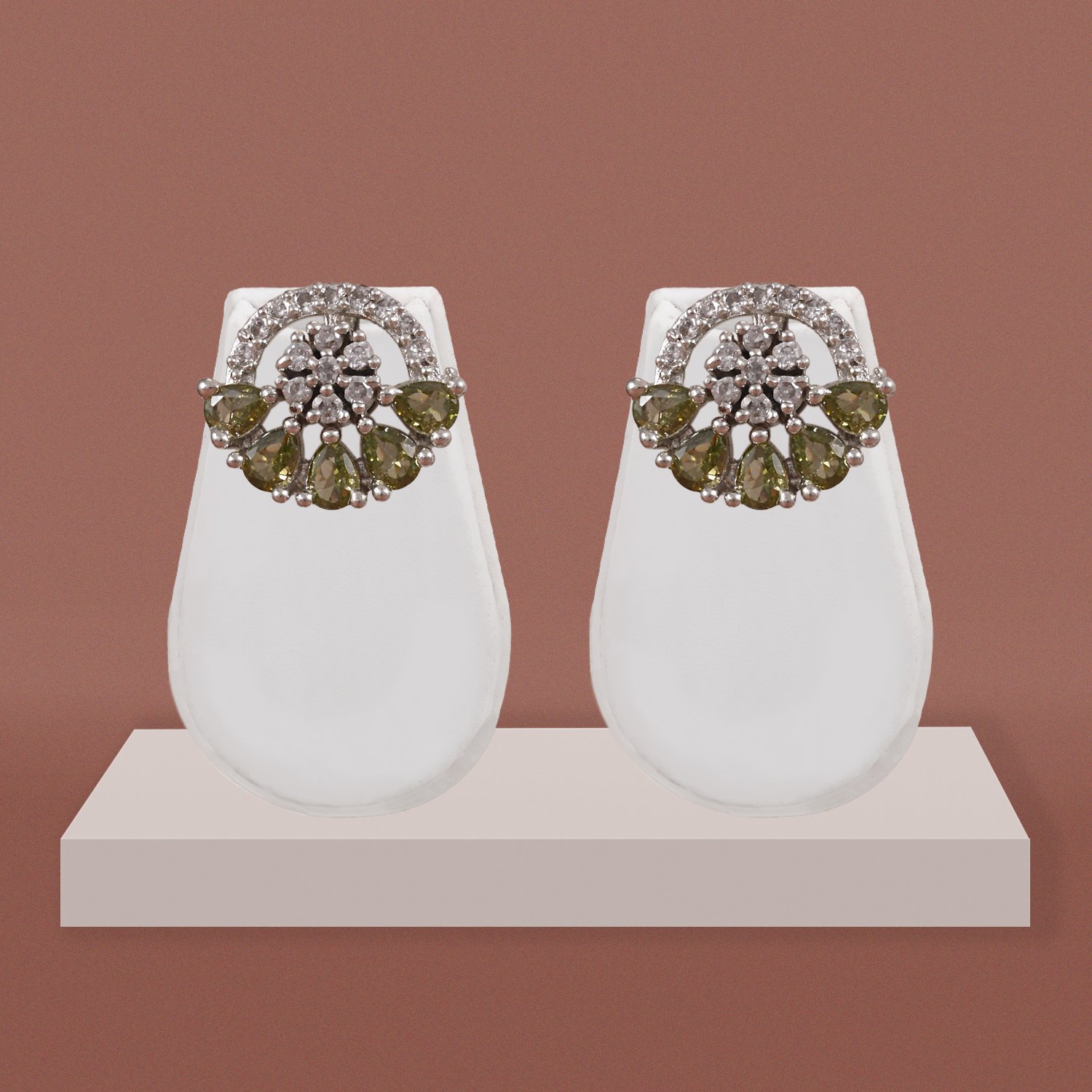 113 Silver CZ Floral Stud Earrings
