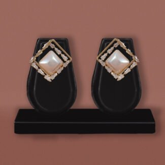 Geometric Pearl CZ Stud Earrings