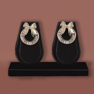 Golden CZ Bow Stud Earrings