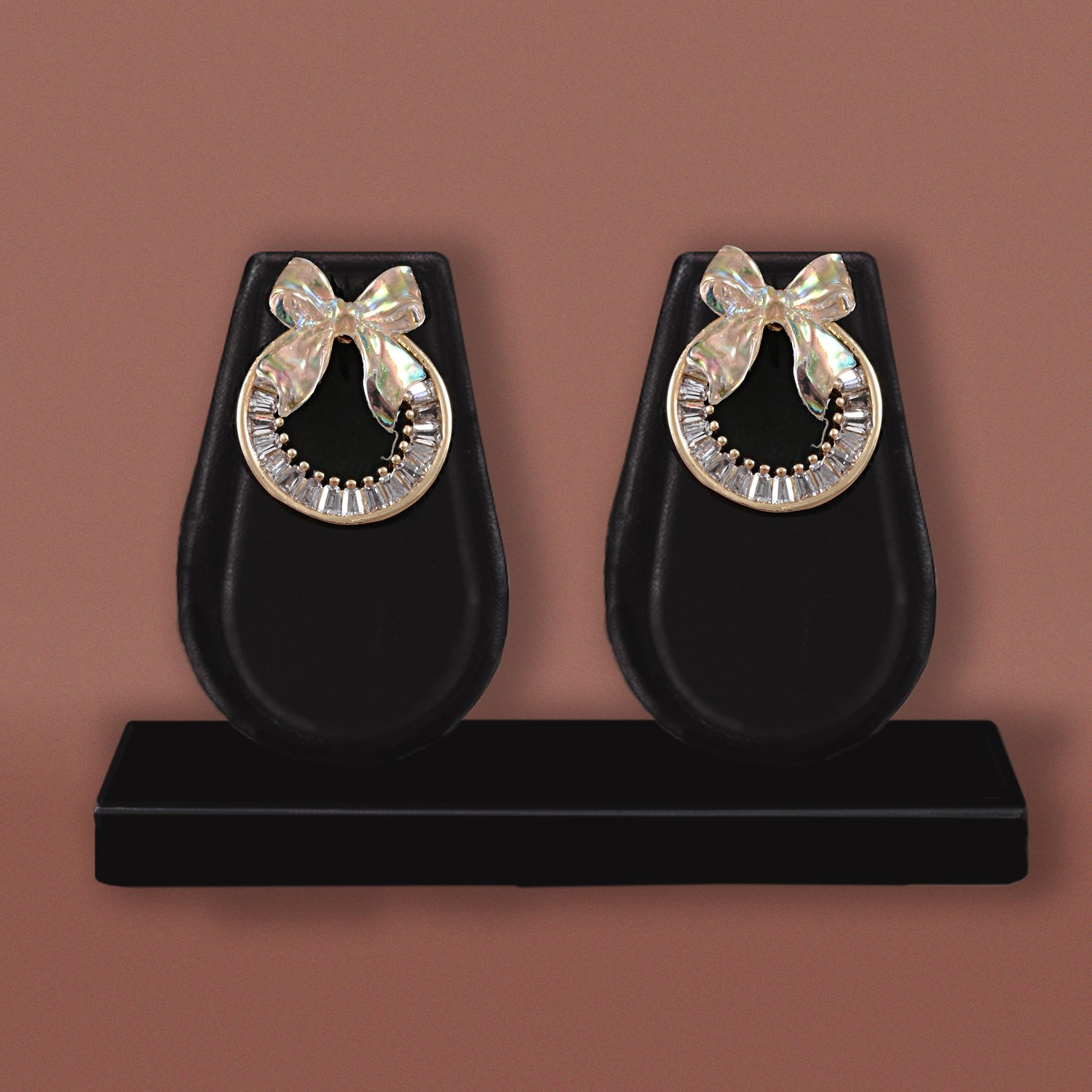 123 Golden CZ Bow Stud Earrings