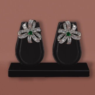 Silver CZ Floral Stud Earrings