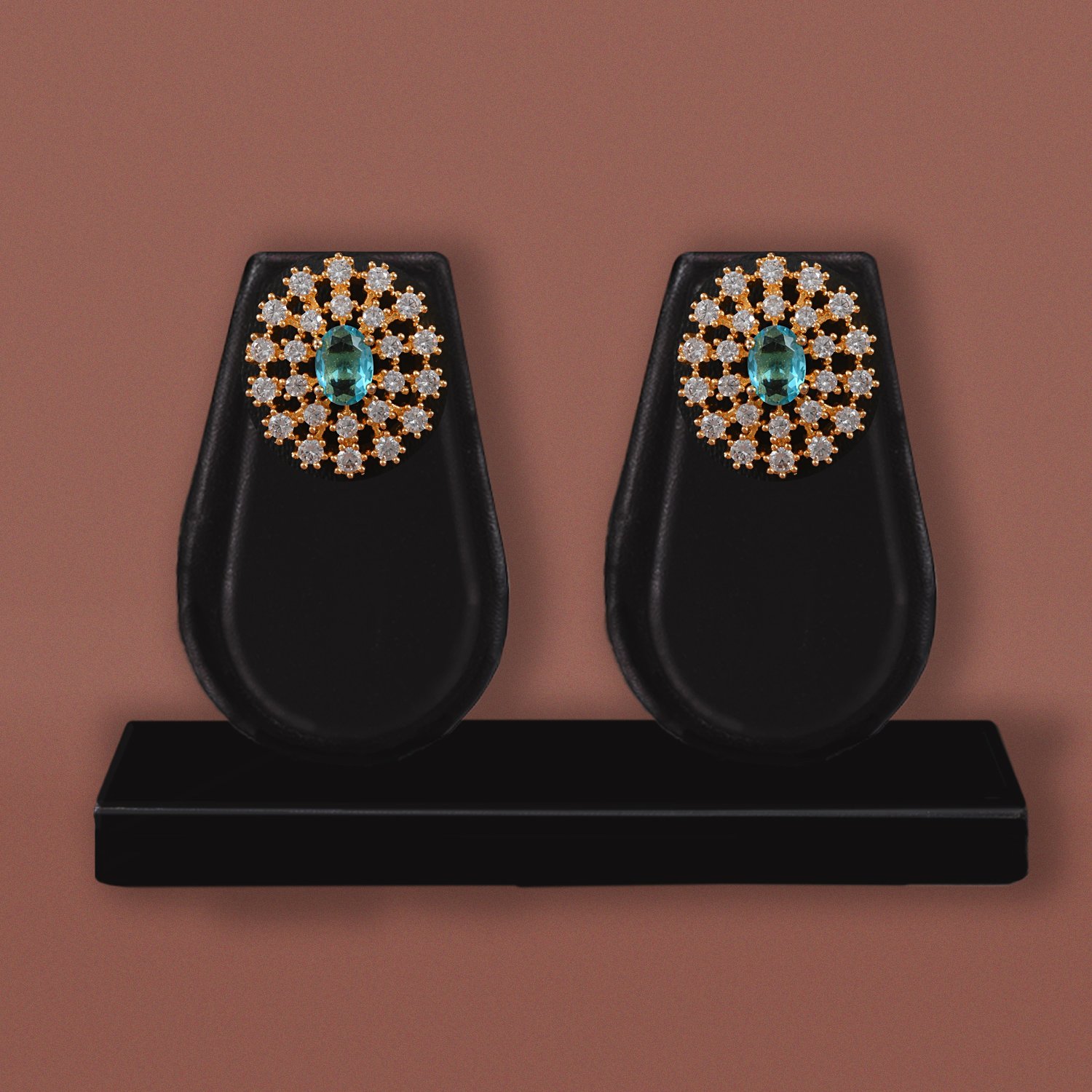 126 Teal Green CZ Stud Earrings