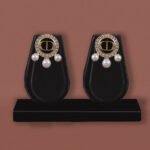 Golden Pearl CZ Stud Earrings