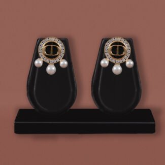 Golden Pearl CZ Stud Earrings