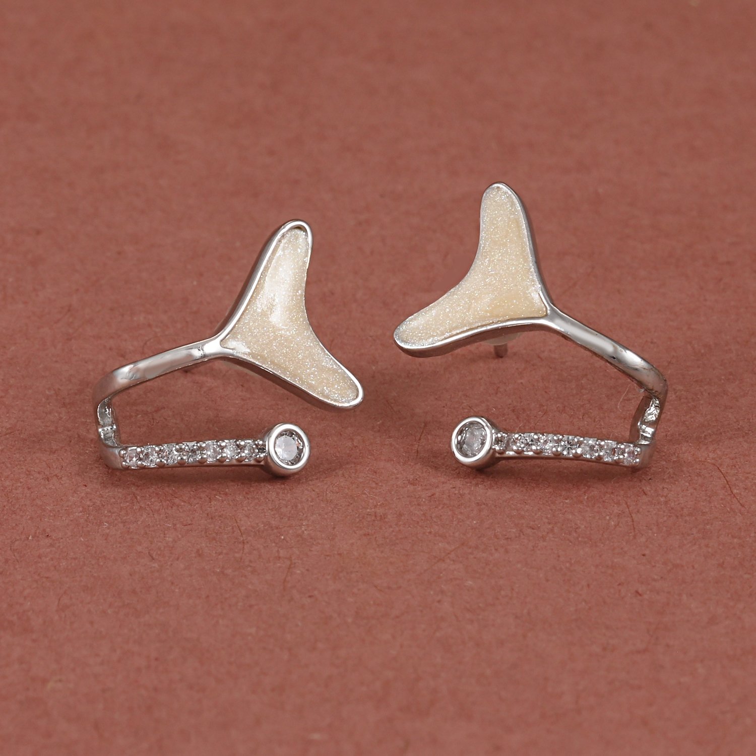 133 Anti-Tarnish Silver Whale Tail Stud Earrings