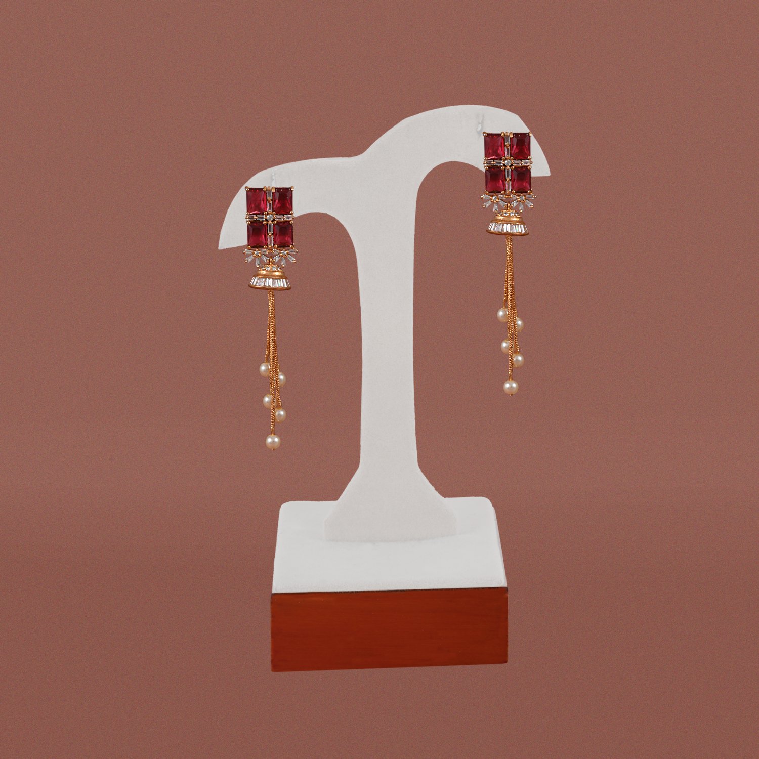 137 Ruby Red CZ Dangler Earrings