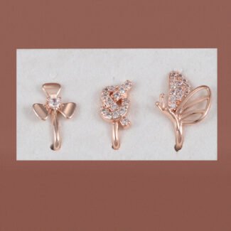 Saadgi anti tarnish rose gold non piercing nose pin combo pack of 3 with floral, infinity and butterfly designs by Khallaq.