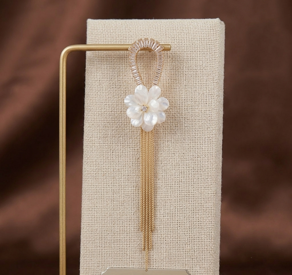 60 c Floral Tassel CZ Dangler Earrings