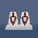 Khallaq Rukhsat golden Korean crystal statement earrings with burgundy stones for weddings and festive wear.