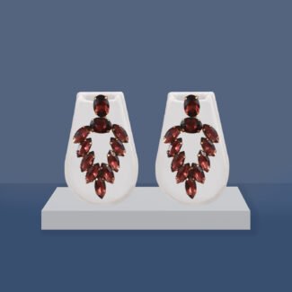 Khallaq Rukhsat golden Korean crystal statement earrings with burgundy stones for weddings and festive wear.