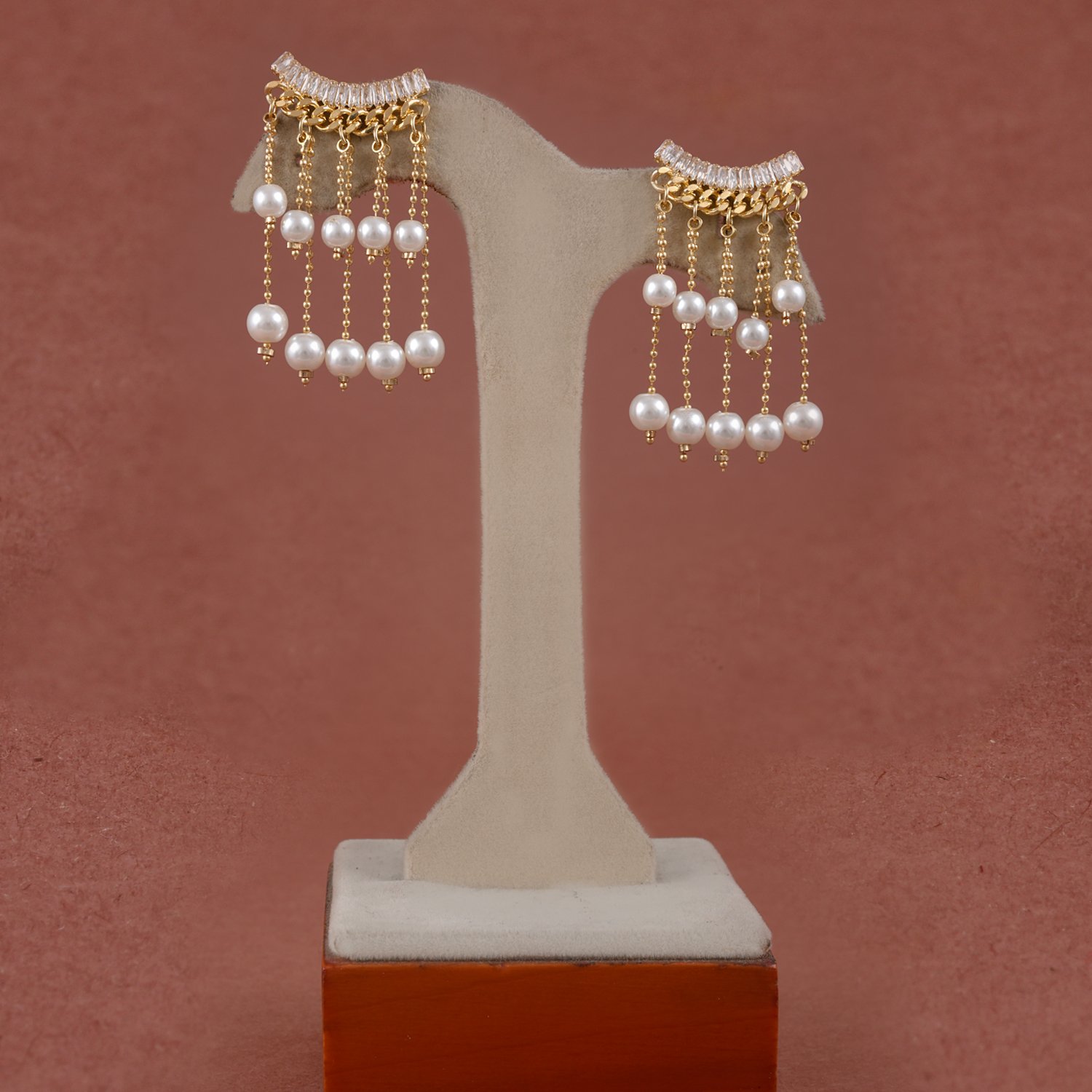 80 Pearl Cascade CZ Dangler Earrings