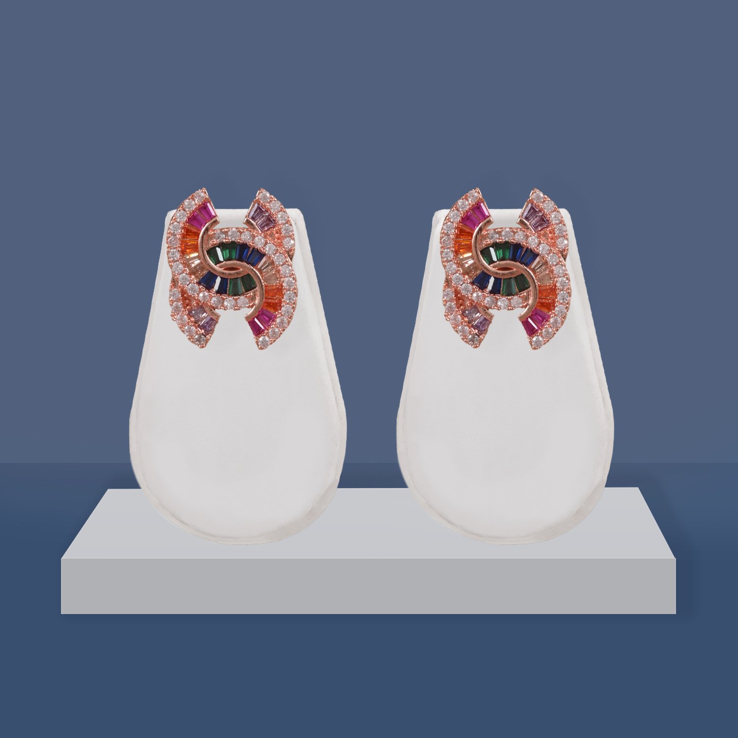 97 Anti-Tarnish Rainbow CZ Rose Gold Stud Earrings